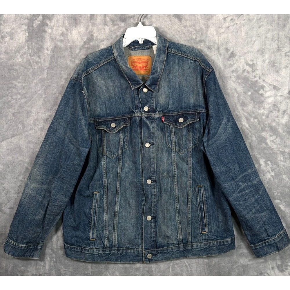 Levis Denim Trucker Jacket Mens 2XL Button Work Western Blue Y2K Cowboy
